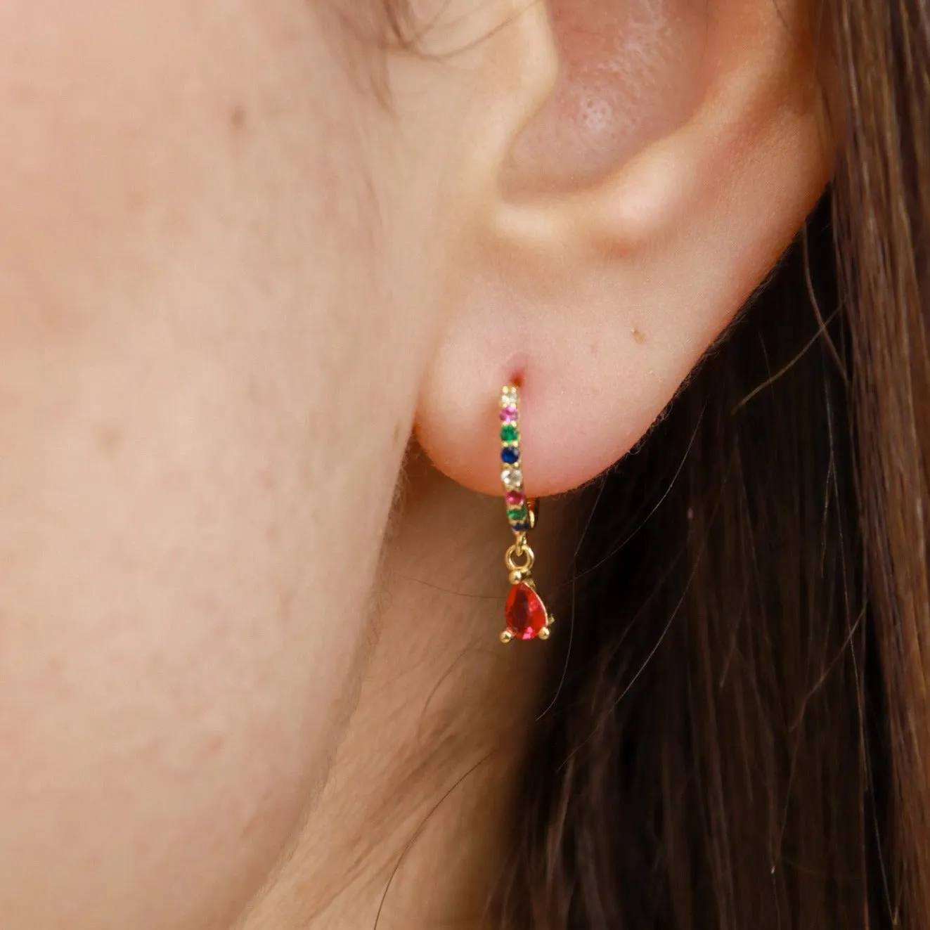 Nusa | Gold Plated Rainbow Huggie Pink Earrings