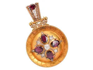 Opulent Victorian Garnet Diamond Etruscan Revival Pendant