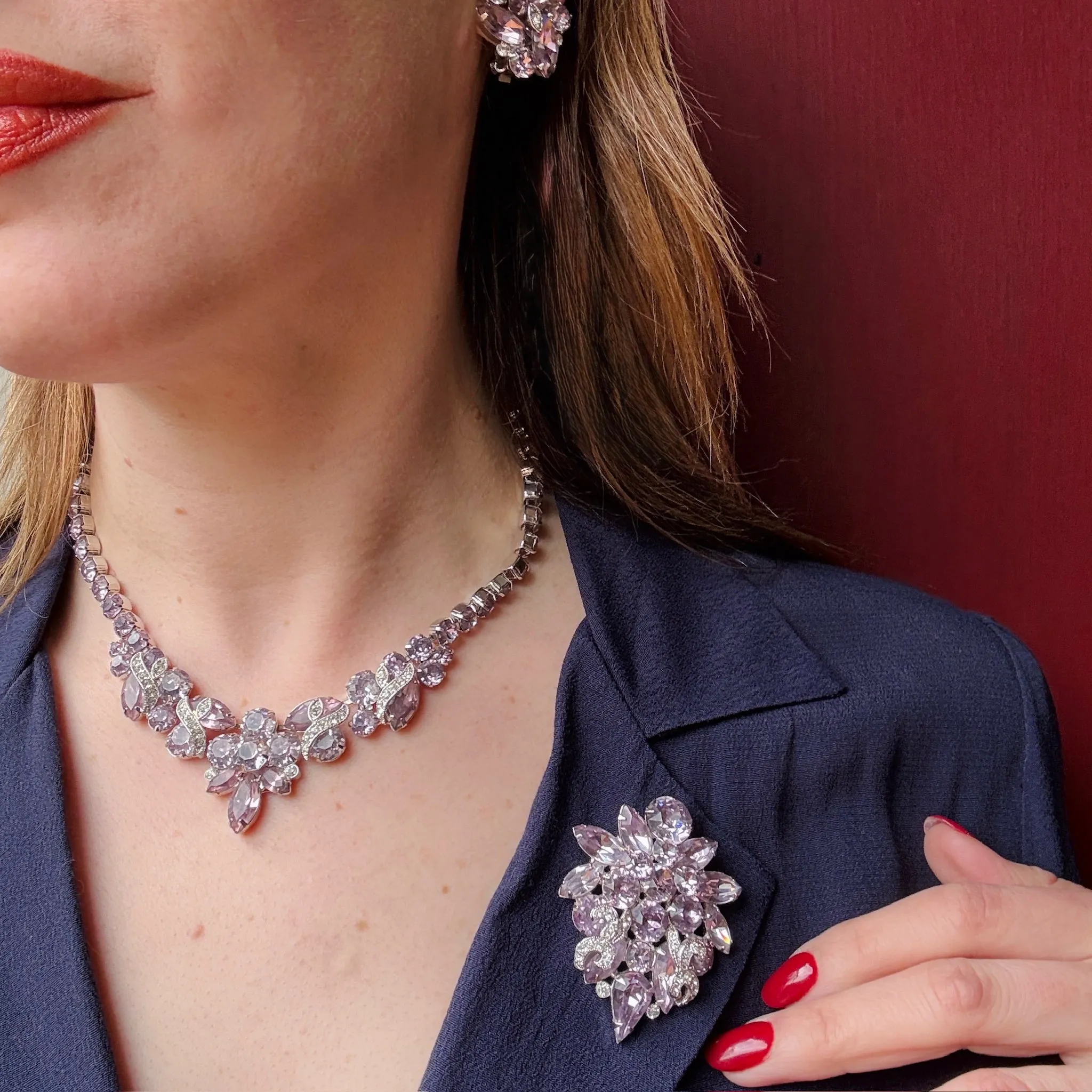 Orchid-Colored Crystal Eisenberg Brooch