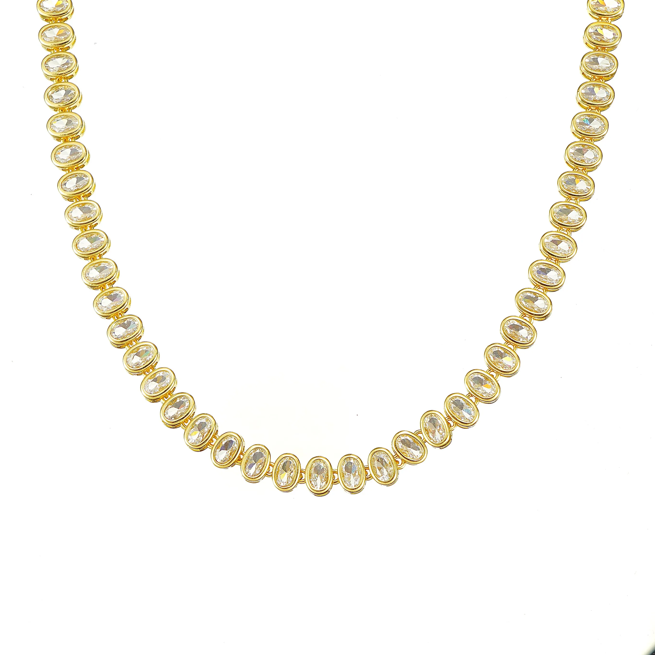 Oval Cut Tennis Necklace- Gold plated
