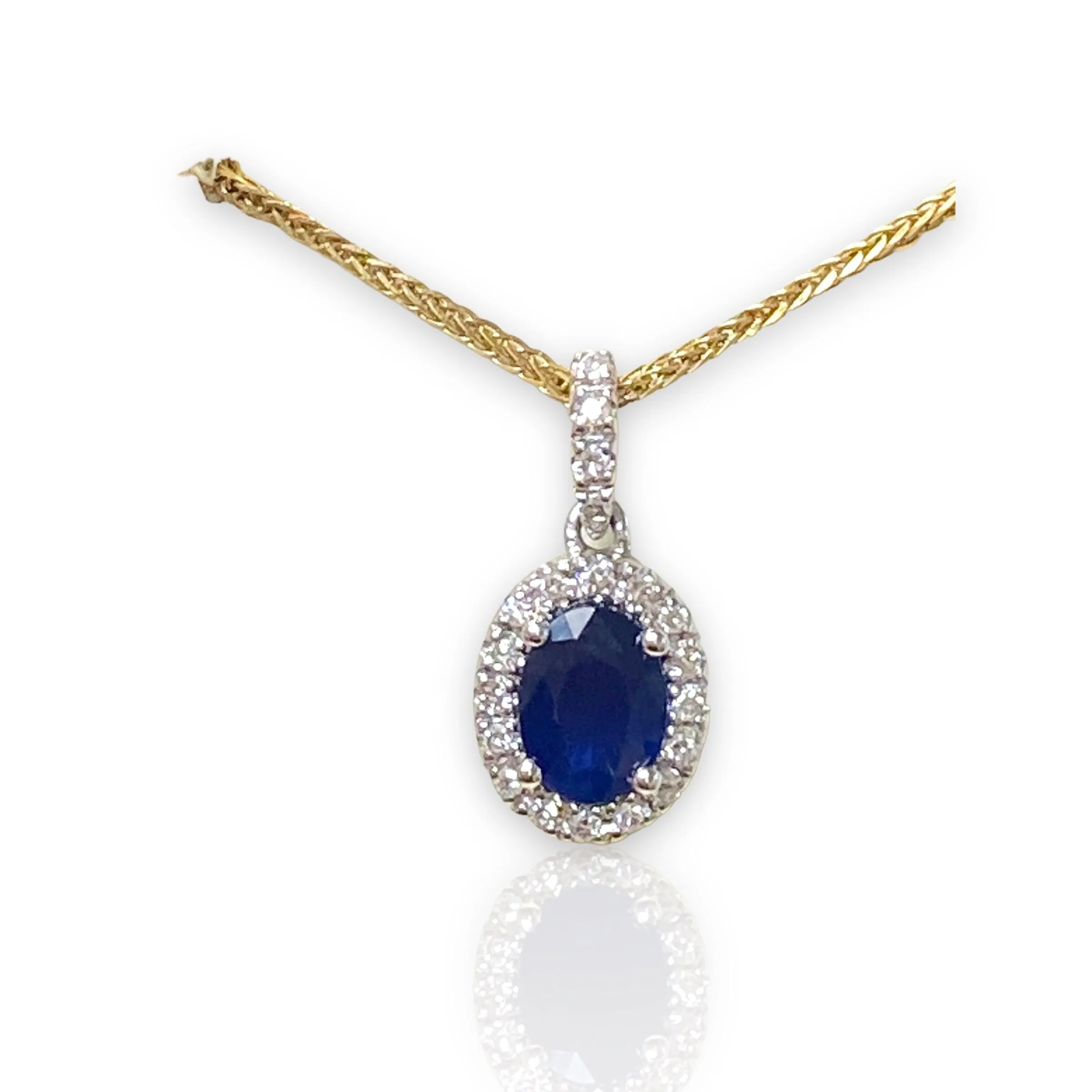 Oval Sapphire and Diamond Halo Pendant