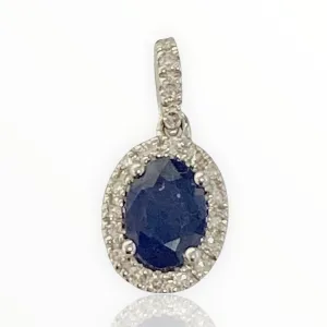 Oval Sapphire and Diamond Halo Pendant