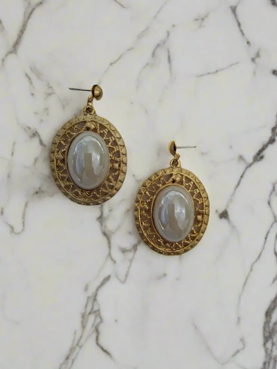 Oval-Shaped Pearl Earrings