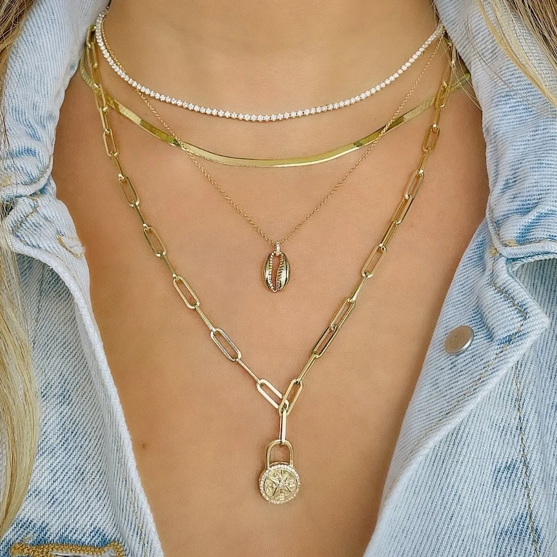 Paper Clip Link Chain 14K Gold Necklace