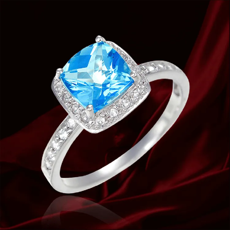 Passion Topaz Cushion Cut Ring with Natural White Topaz