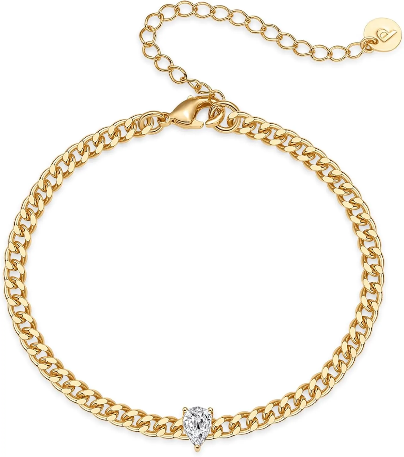 PAVOI 14K Gold Plated Cubic Zirconia Solitaire Diamond Bracelet | Bridesmaid Bracelets | Curb Cable Bracelets for Women