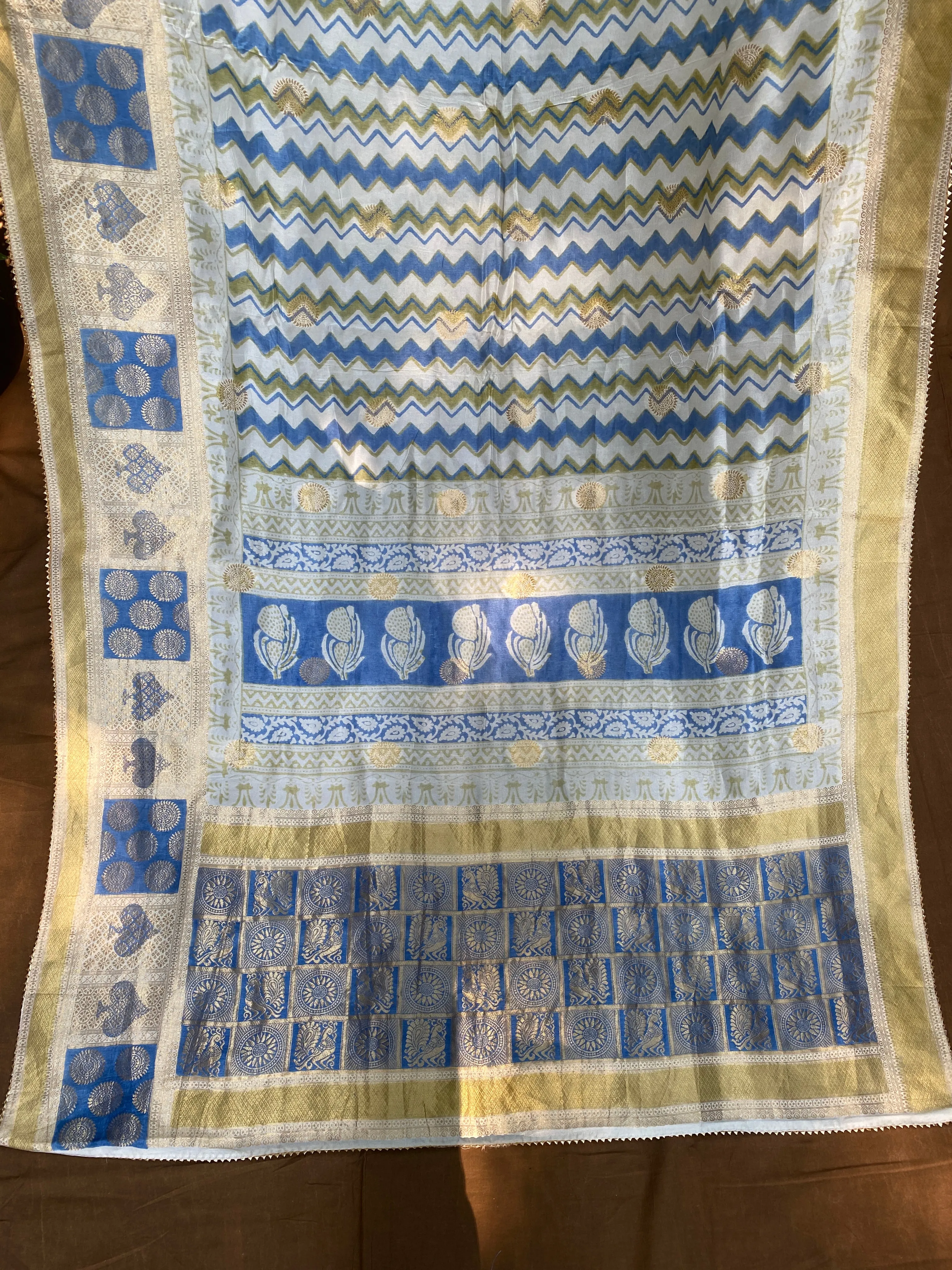 Peacock Indigo Bagh Print Banarasi Saree