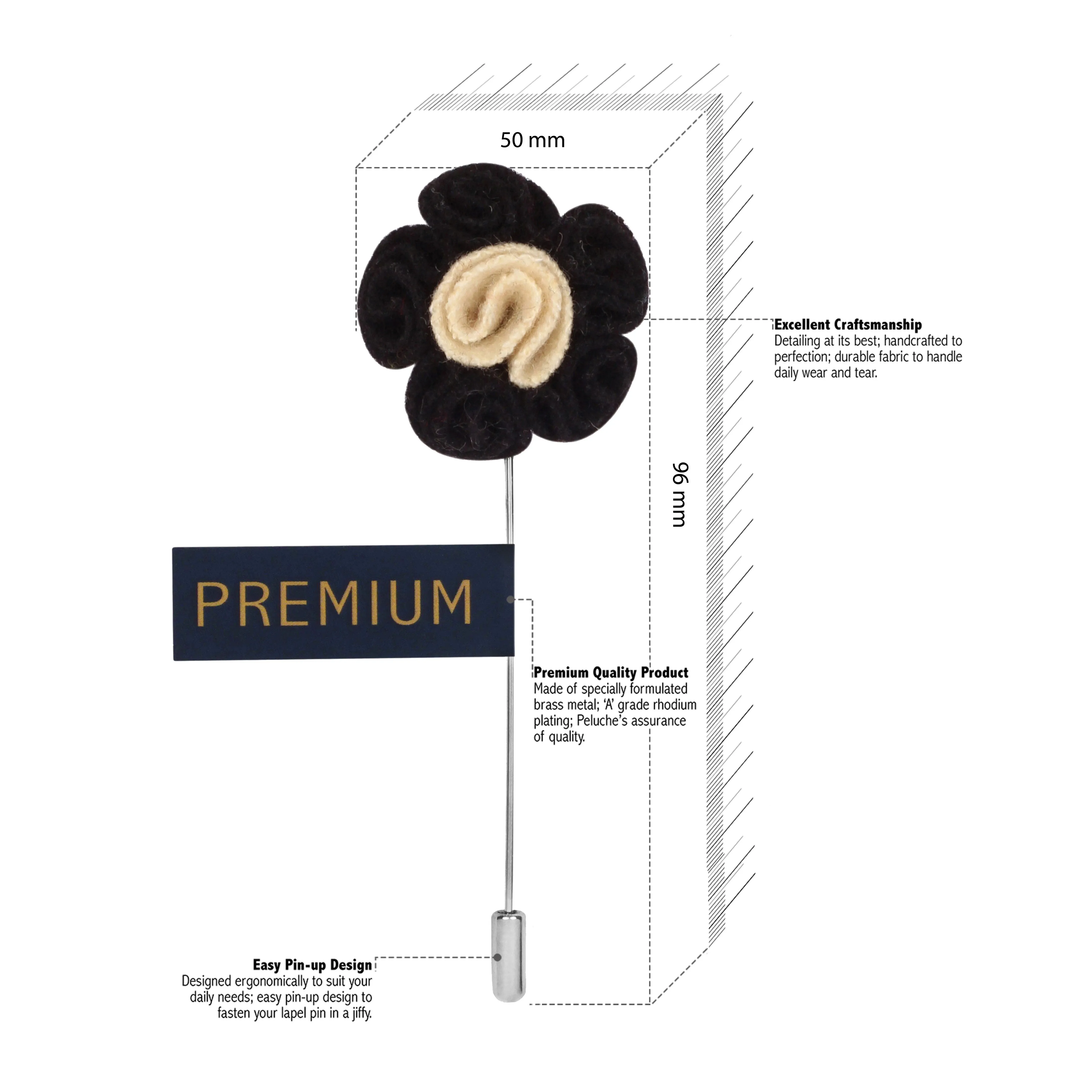 Peluche Florwer in Flower Black, Beige Brooch Lapel Pin