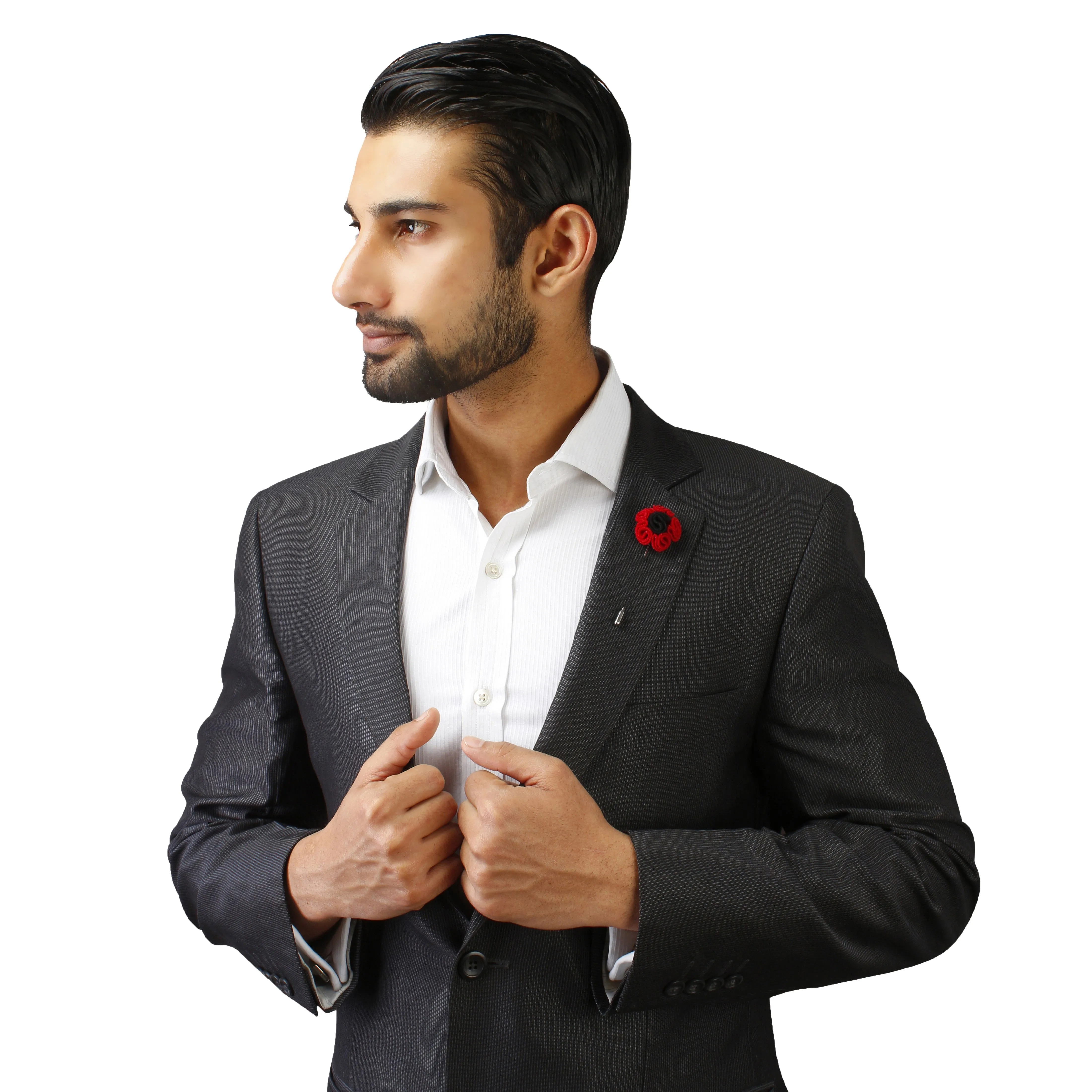 Peluche Florwer in Flower Red, Black Brooch Lapel Pin