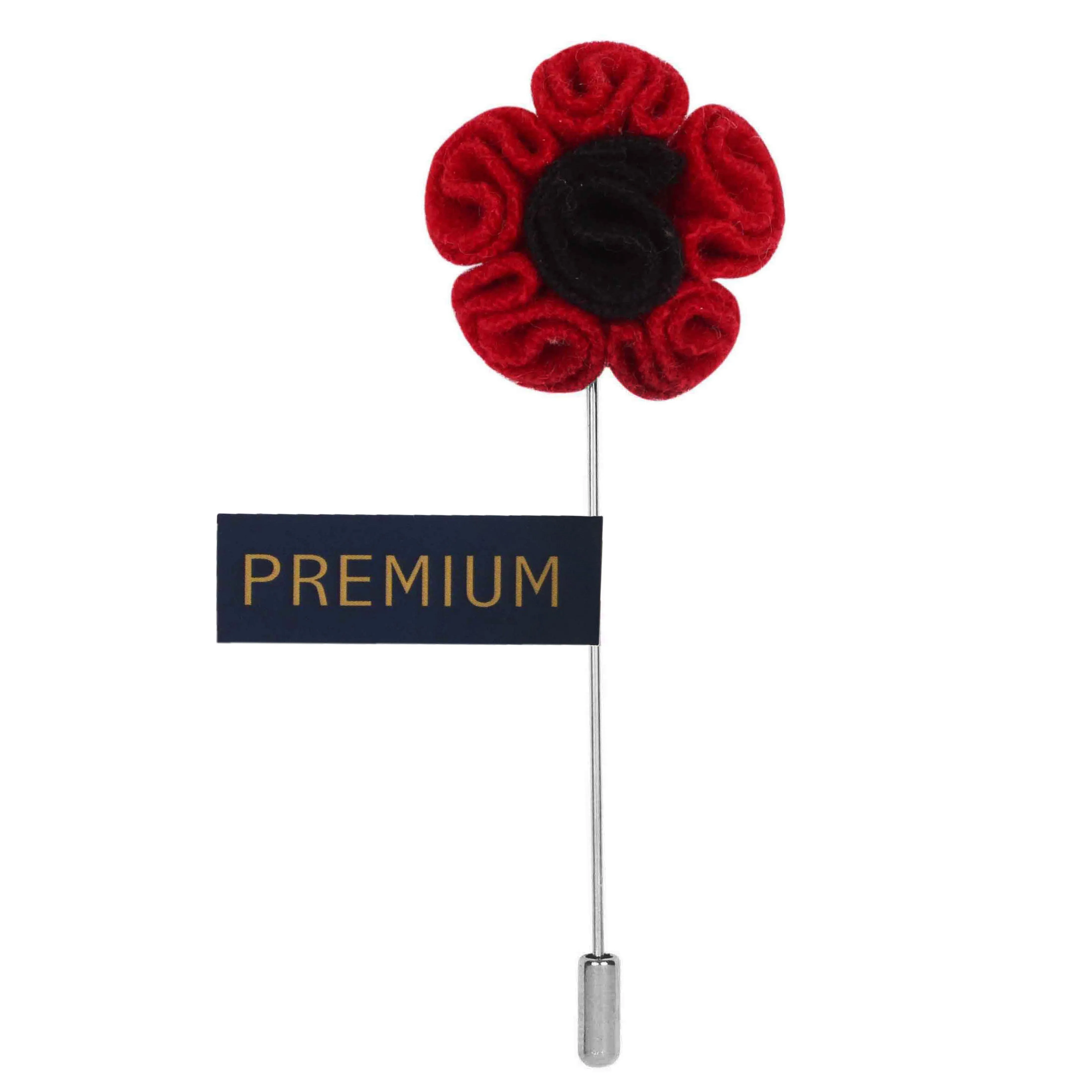 Peluche Florwer in Flower Red, Black Brooch Lapel Pin