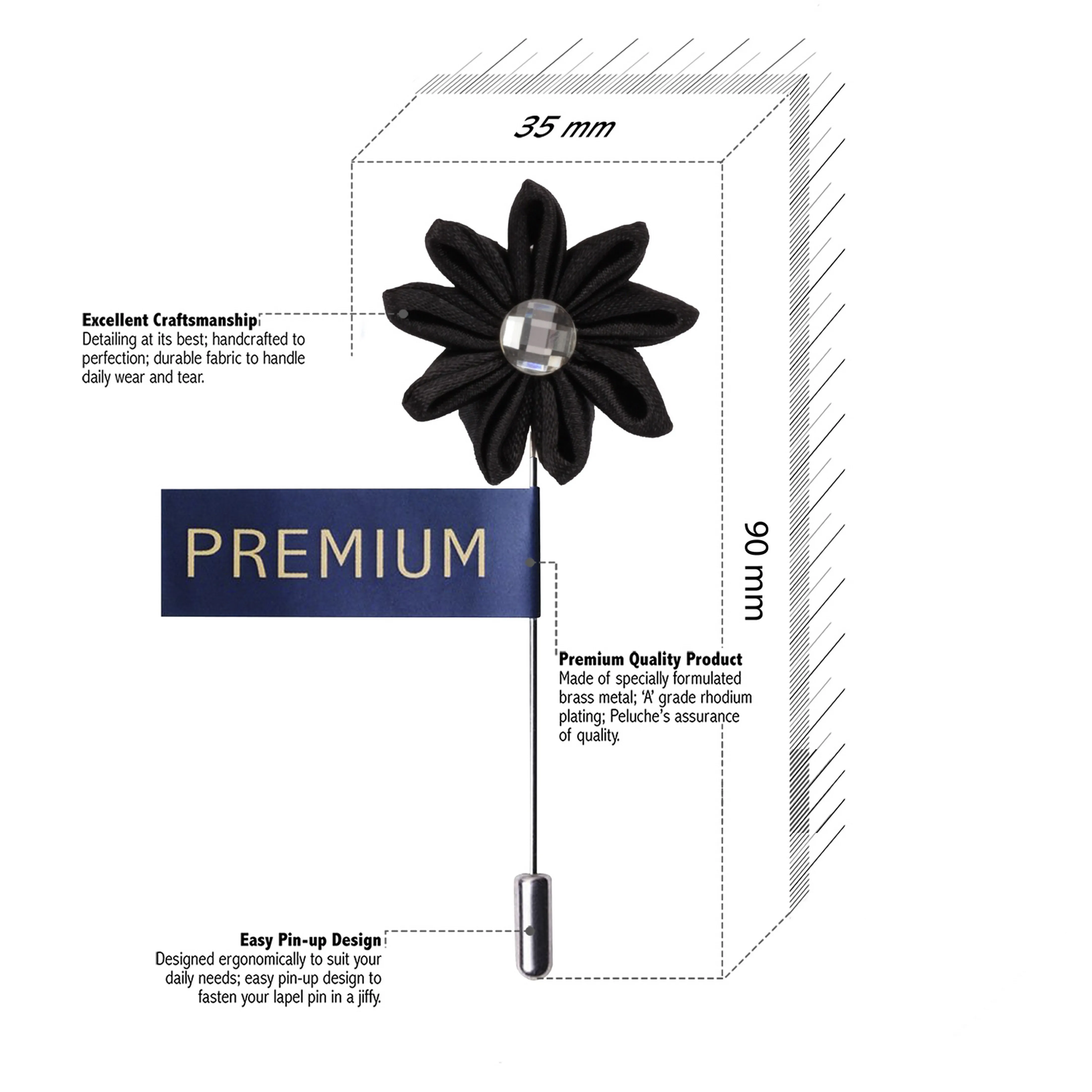 Peluche Glowing Petals Black Brooch Lapel Pin