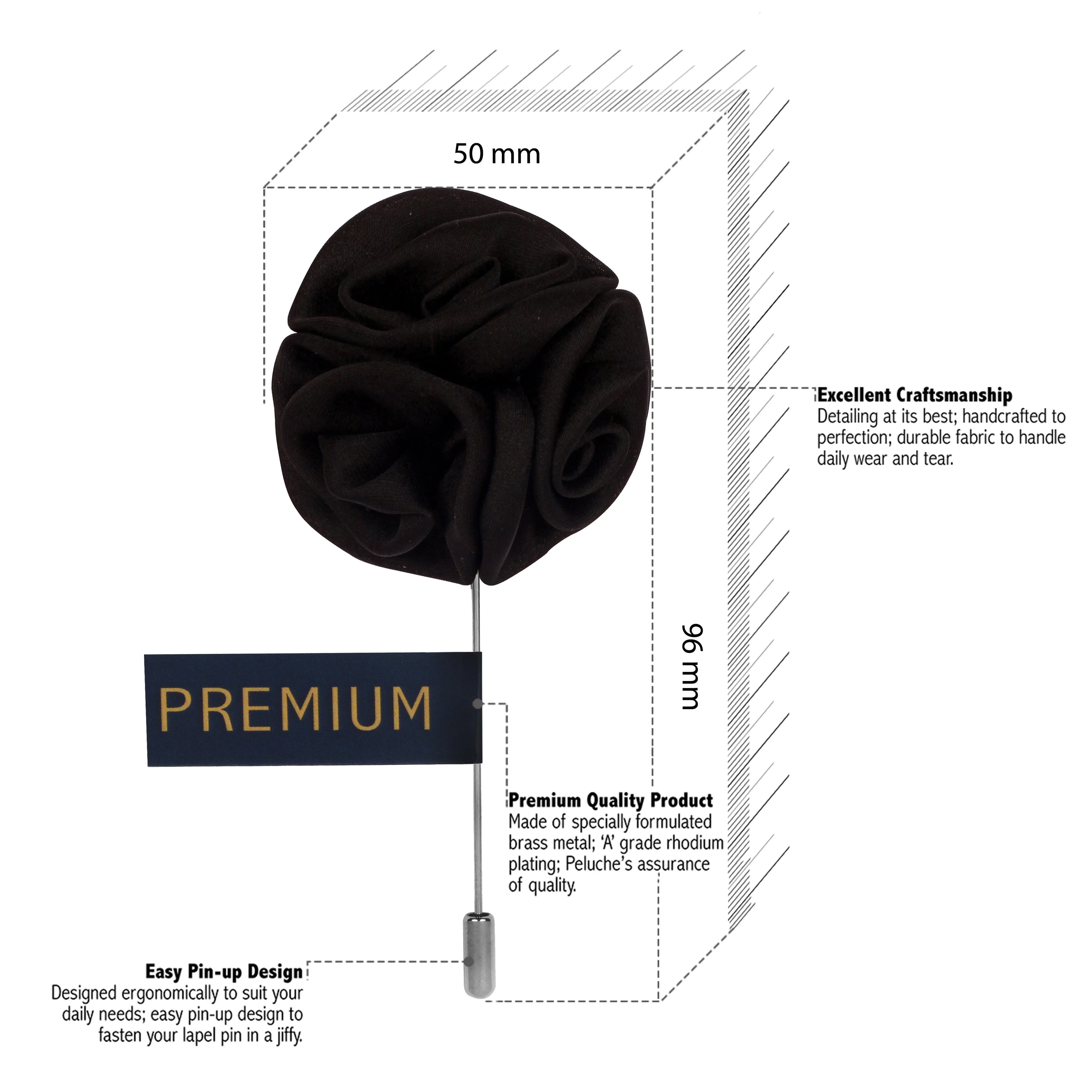 Peluche Ranunculus Flower Black Brooch Lapel Pin