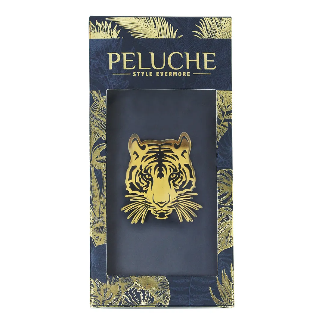 Peluche Ruthless Tiger Golden Stainless Steel Lapel Pin for Men