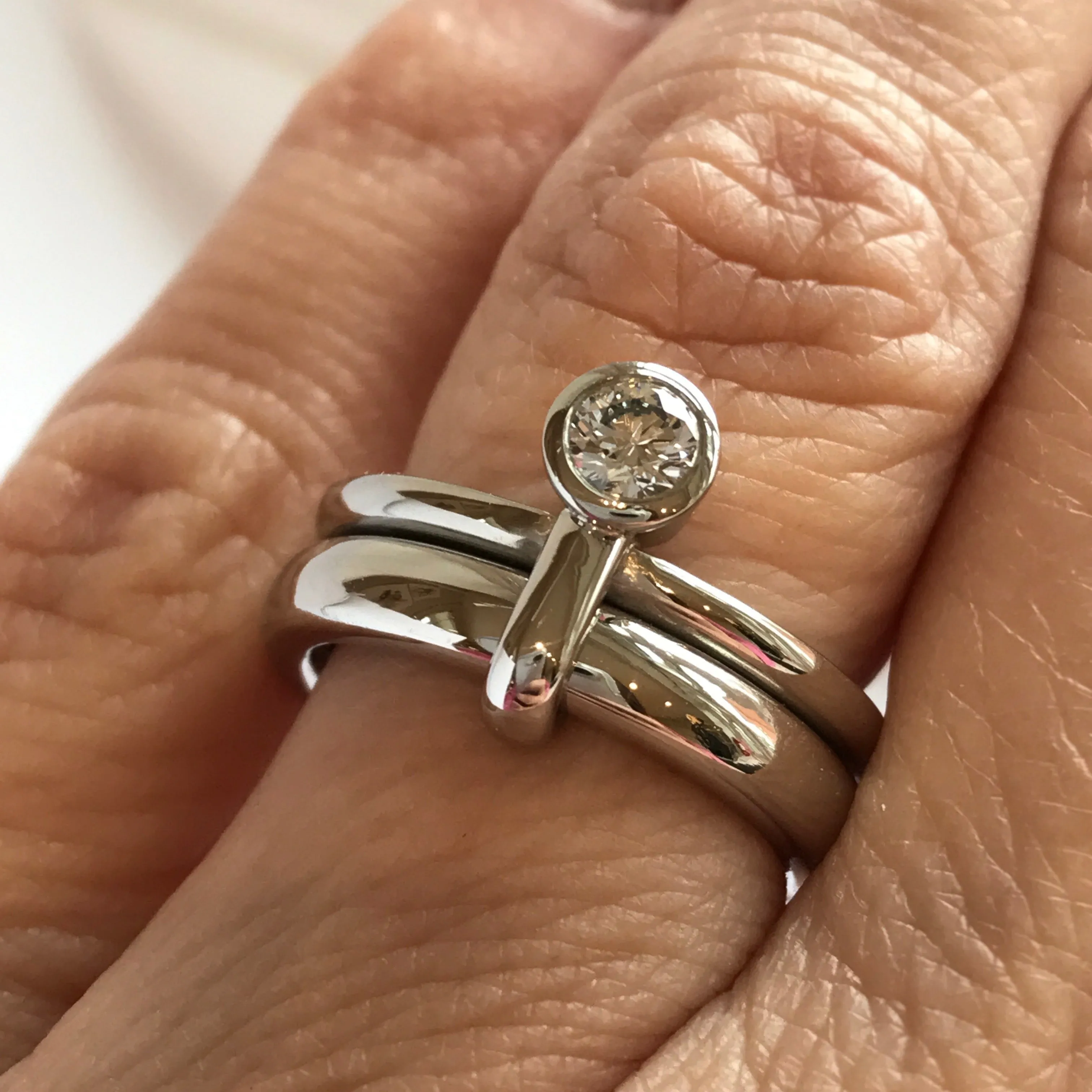 Platinum and diamond modern chunky stacking ring