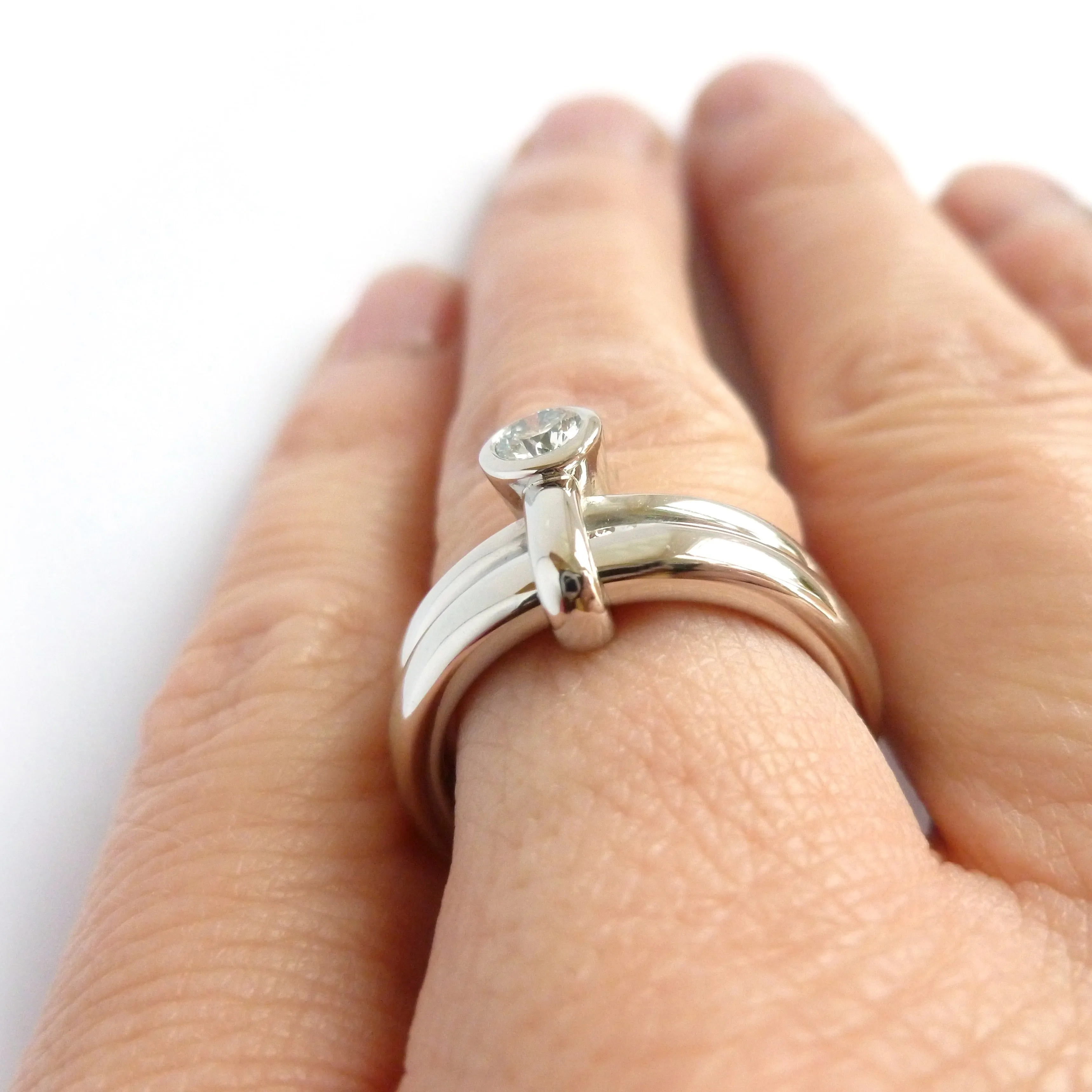 Platinum and diamond modern chunky stacking ring