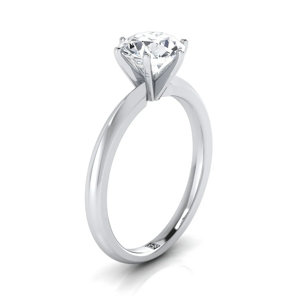 Platinum Round Brilliant Amethyst Pinched Comfort Fit Claw Prong Solitaire Engagement Ring