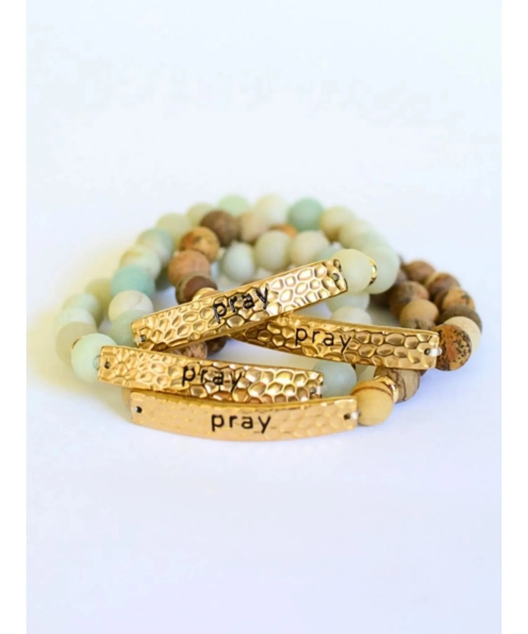 Pray Stone Stretch Bracelet - Brown