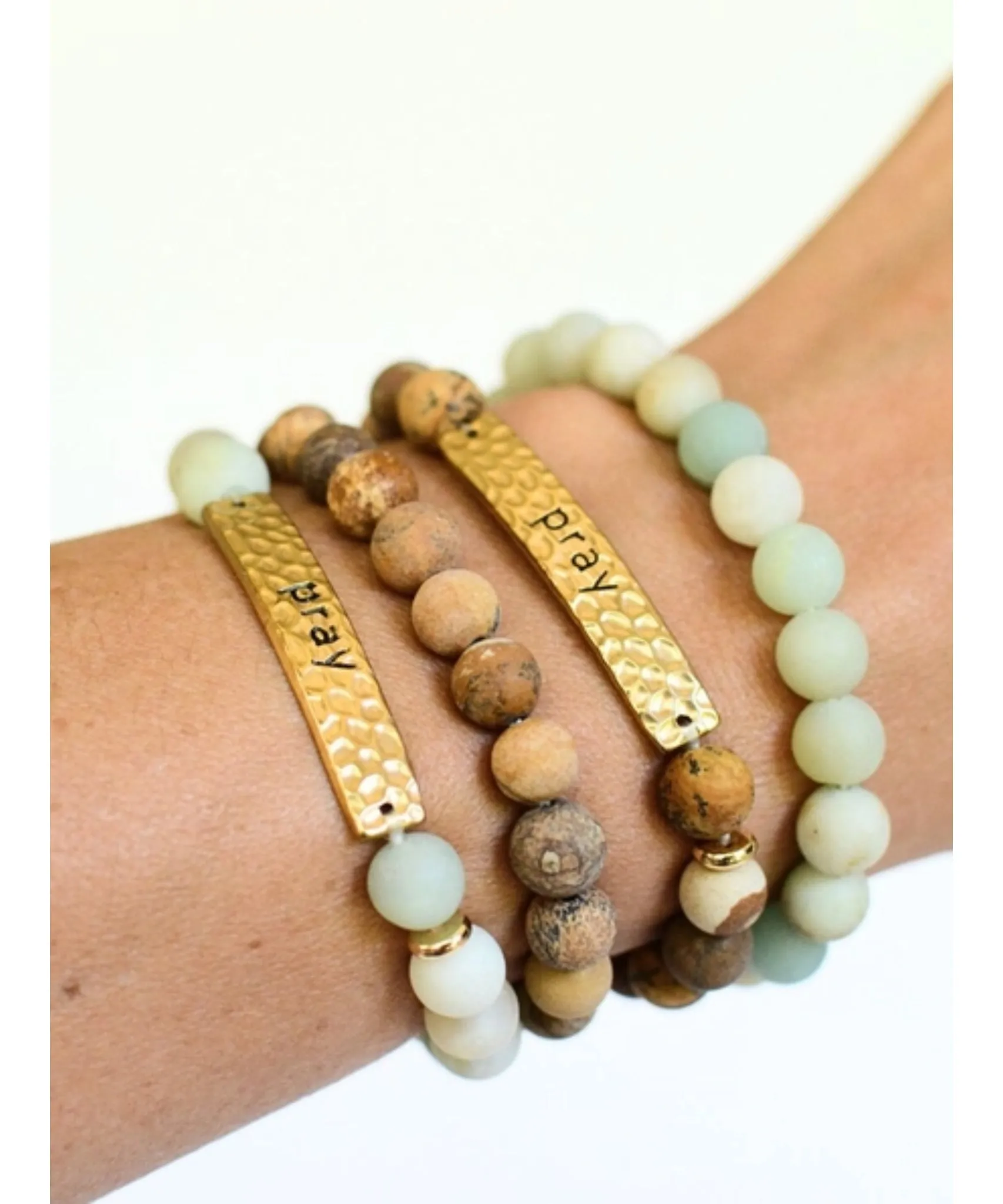 Pray Stone Stretch Bracelet - Brown