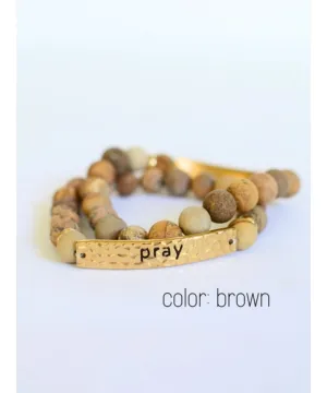 Pray Stone Stretch Bracelet - Brown