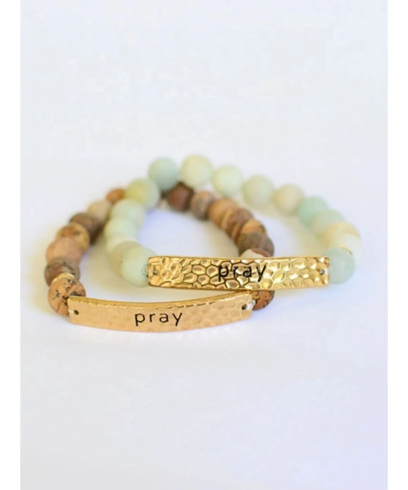Pray Stone Stretch Bracelet - Brown
