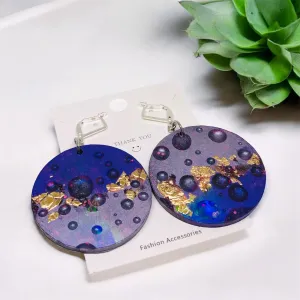 Purple Raindrop Holographic Circle Resin Huggie Earrings