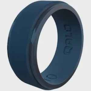 Qalo Standard Men's Deep Blue Step Edge Polished Silicone Ring