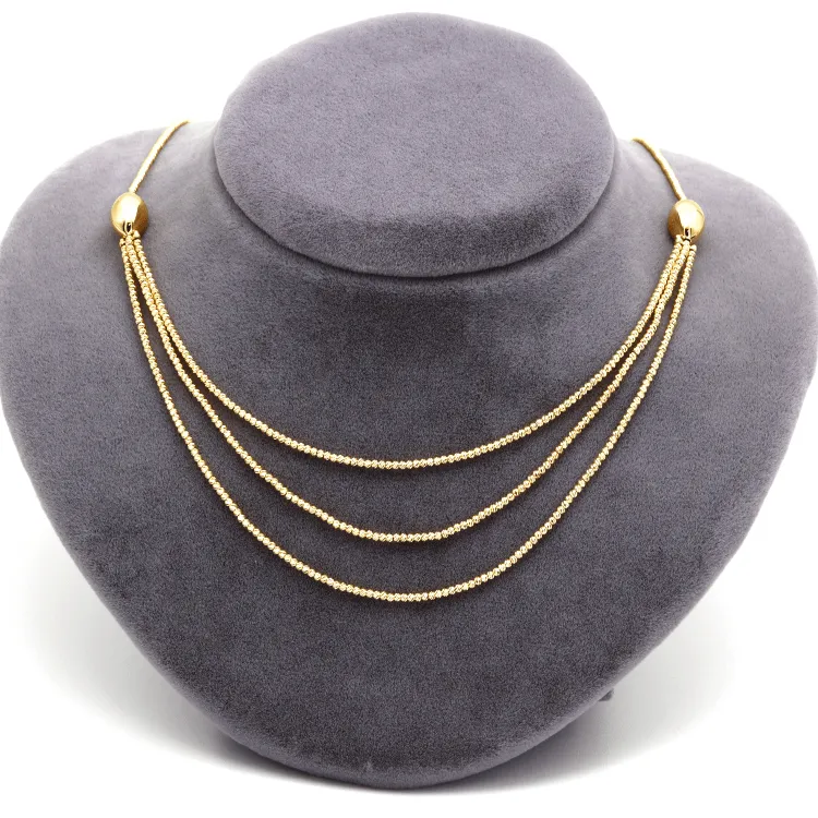 Real Gold Exquisite Three Layers Ball String Beads Luxury Necklace 4358 N1413