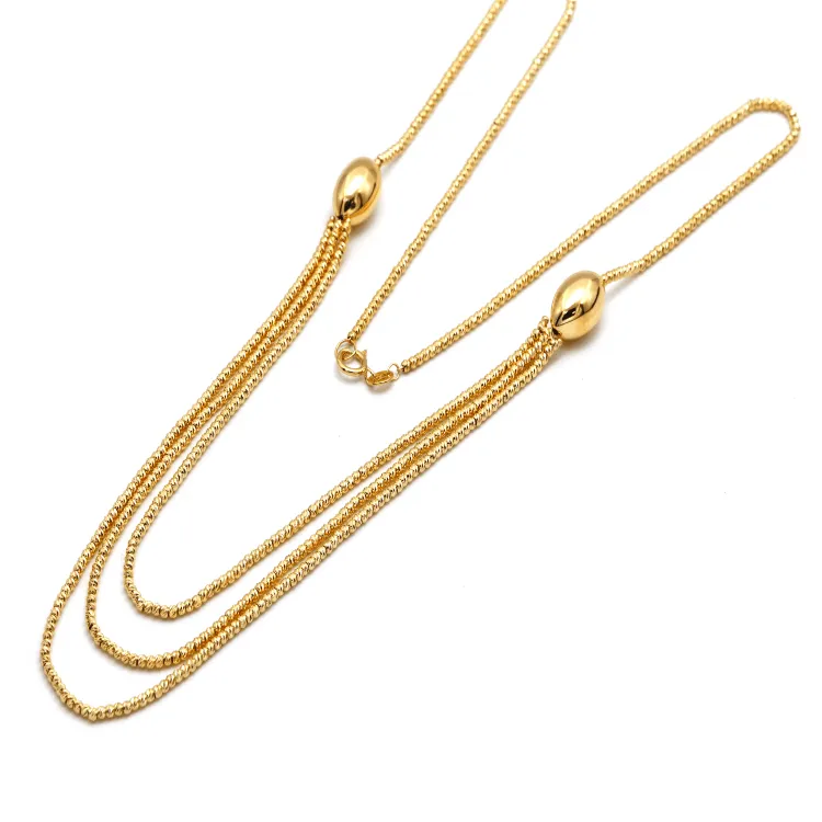Real Gold Exquisite Three Layers Ball String Beads Luxury Necklace 4358 N1413