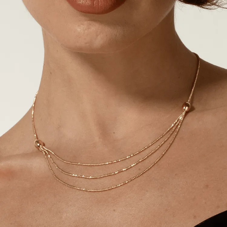 Real Gold Exquisite Three Layers Ball String Beads Luxury Necklace 4358 N1413