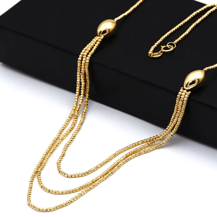 Real Gold Exquisite Three Layers Ball String Beads Luxury Necklace 4358 N1413
