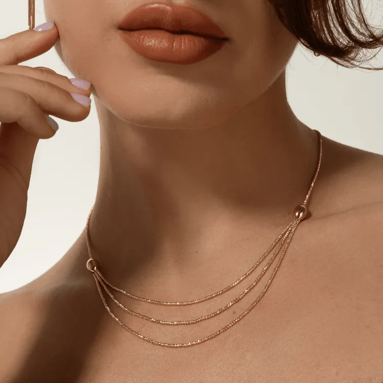 Real Gold Exquisite Three Layers Ball String Beads Luxury Necklace 4358 N1413