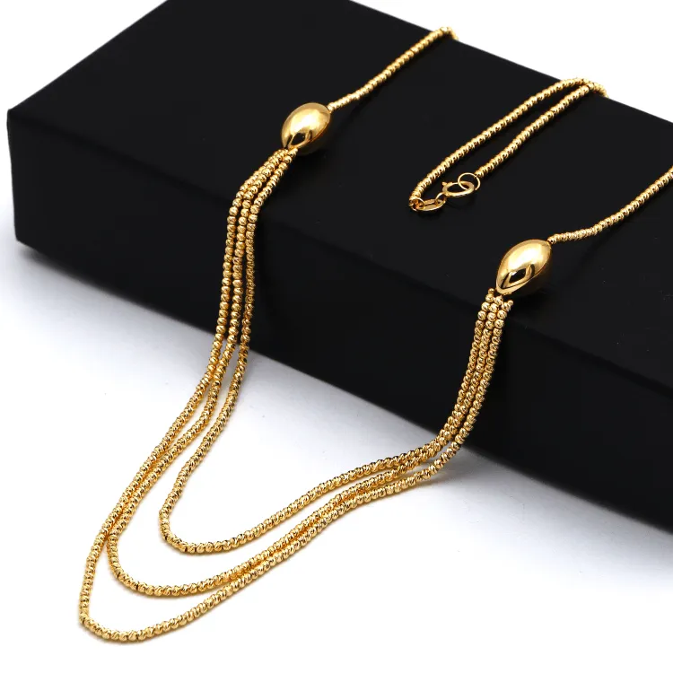 Real Gold Exquisite Three Layers Ball String Beads Luxury Necklace 4358 N1413