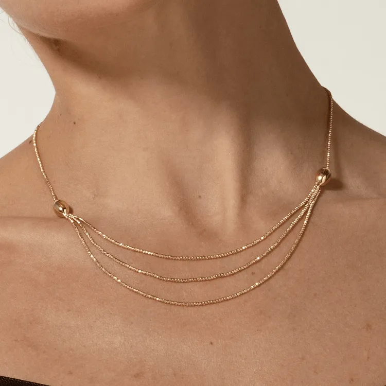 Real Gold Exquisite Three Layers Ball String Beads Luxury Necklace 4358 N1413