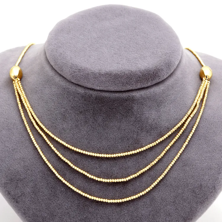 Real Gold Exquisite Three Layers Ball String Beads Luxury Necklace 4358 N1413