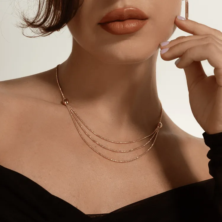 Real Gold Exquisite Three Layers Ball String Beads Luxury Necklace 4358 N1413