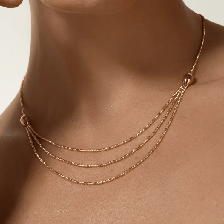 Real Gold Exquisite Three Layers Ball String Beads Luxury Necklace 4358 N1413
