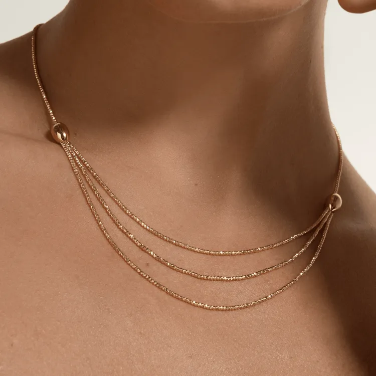 Real Gold Exquisite Three Layers Ball String Beads Luxury Necklace 4358 N1413