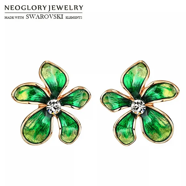 Rhinestone & Enamel Flower Earring