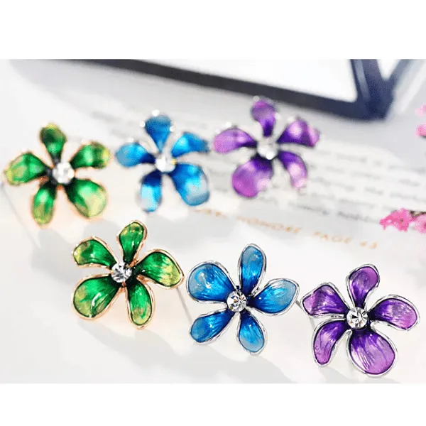 Rhinestone & Enamel Flower Earring