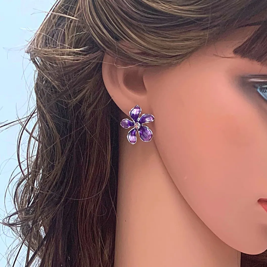 Rhinestone & Enamel Flower Earring