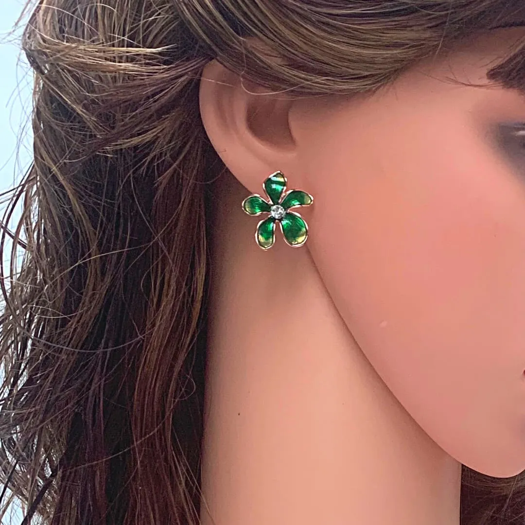 Rhinestone & Enamel Flower Earring