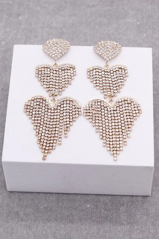 Rhinestone Double Heart Drop Earring