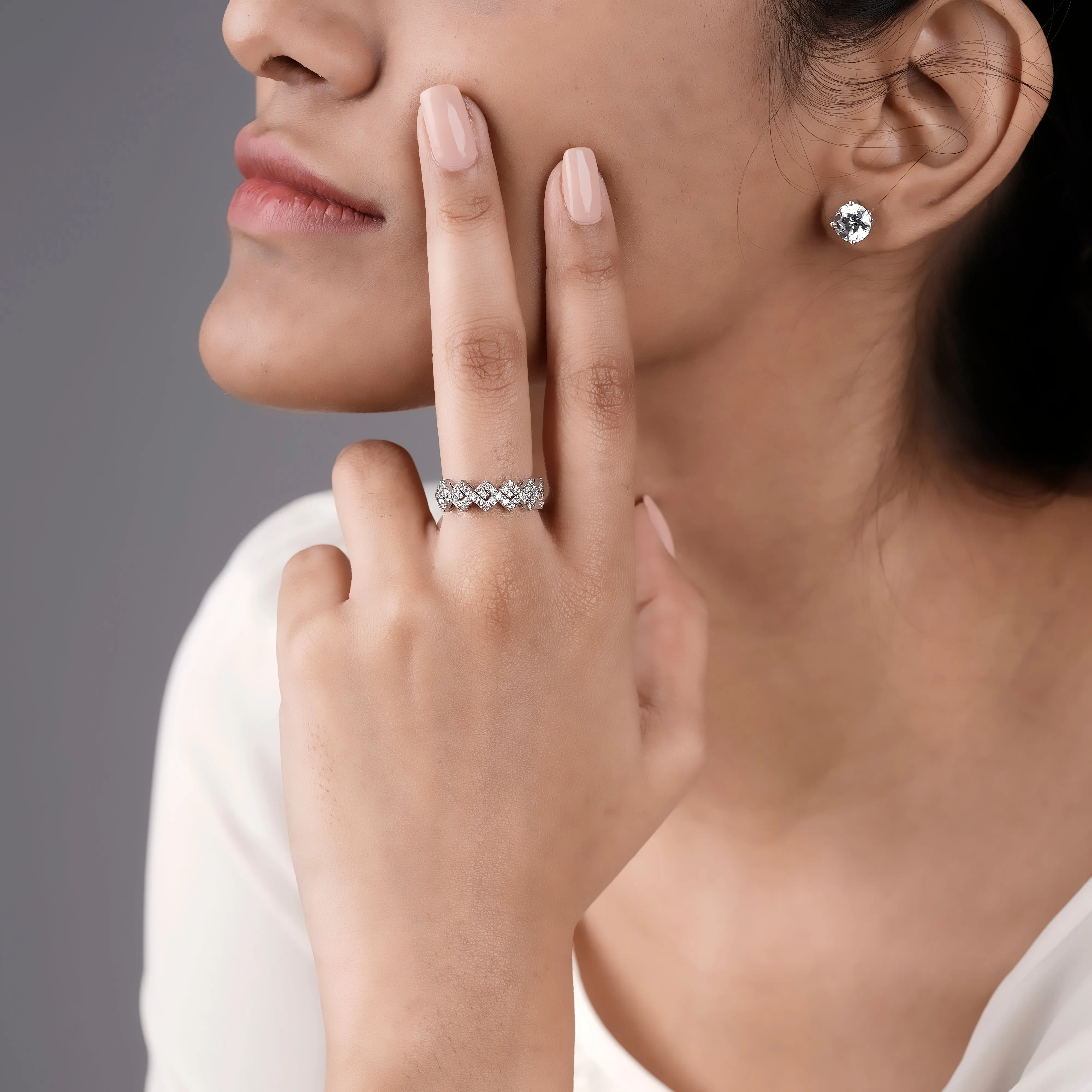 Rhombus Swirl Swarovski Ring - 930 Recycled Silver