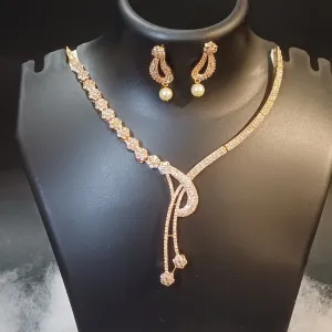 Rose gold statement necklace unique design with earrings