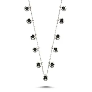 Round Cut Black CZ dangle choker necklace in sterling silver