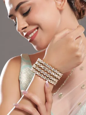 Rubans Set of 4 22K Gold-Plated Mirror-Studded Bangles with Pearl Beads