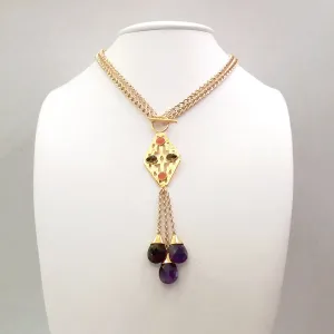 Sawa Necklace with Carnelian, Smokey Quartz and Amethyst Necklace