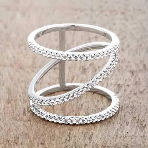 Shauna 0.4ct CZ Rhodium Wide Contemporary Ring