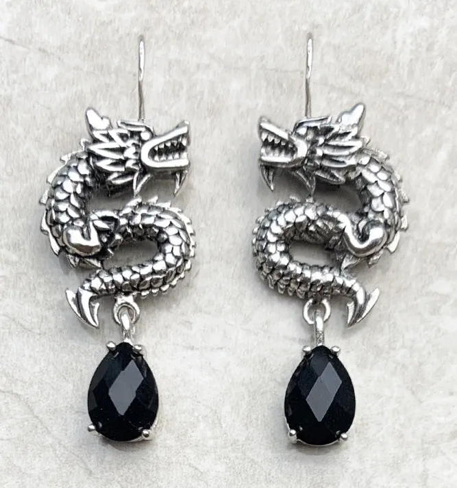 Silver Dragon Japanese Earrings