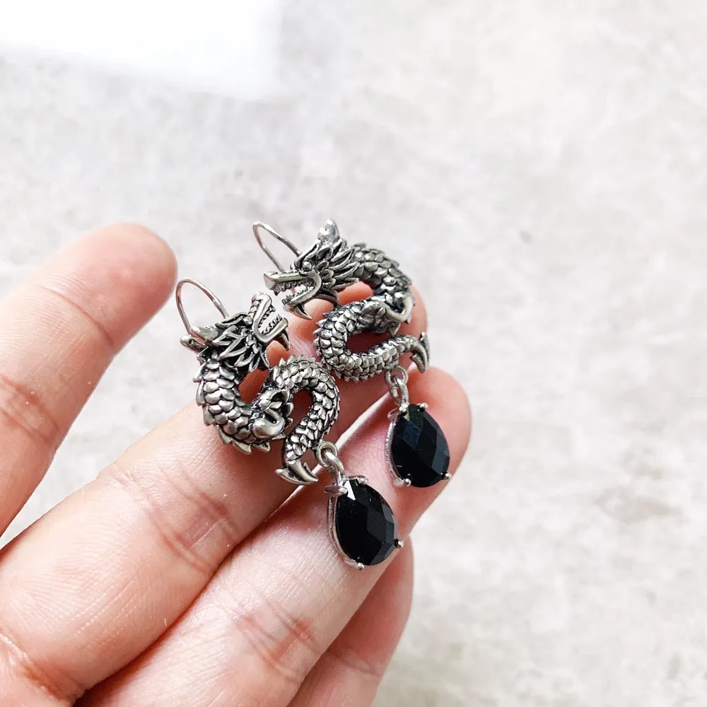 Silver Dragon Japanese Earrings